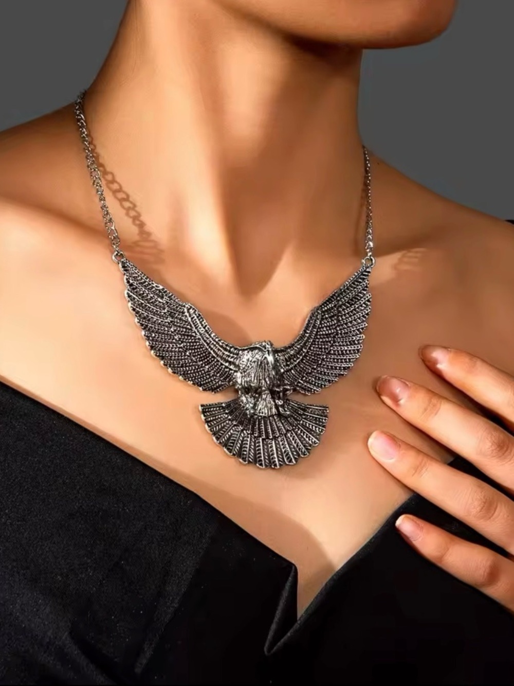 Silver Eagle Statement Necklace - Women Jewelry - Picture 1 of 2